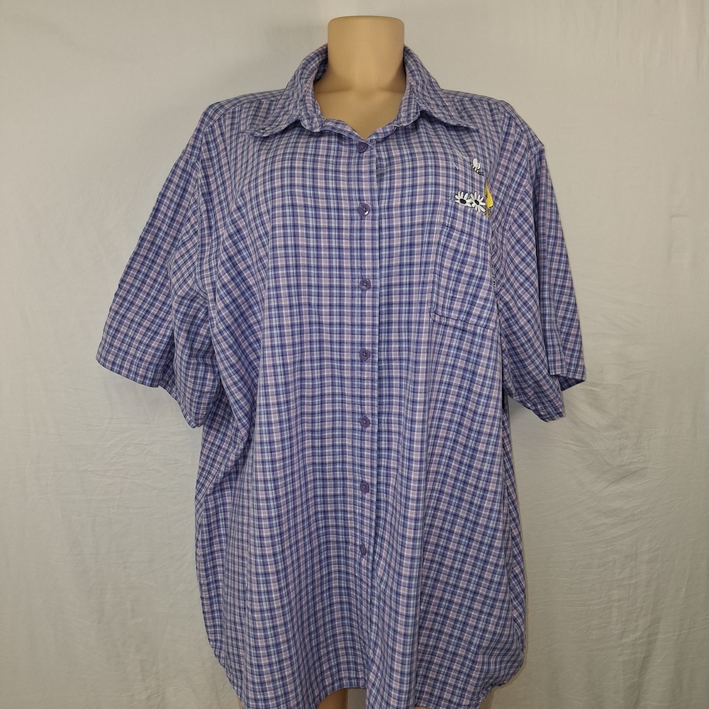 Vintage Looney Tunse Warner Bros. Purple Plaid Short-Sleeve Button-Down Shirt